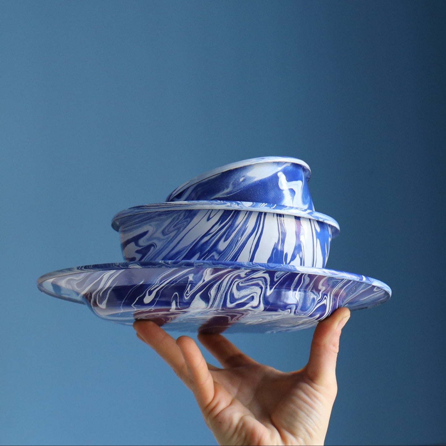 Hand Marbled 16 Piece Enamelware Dining Set - Blue