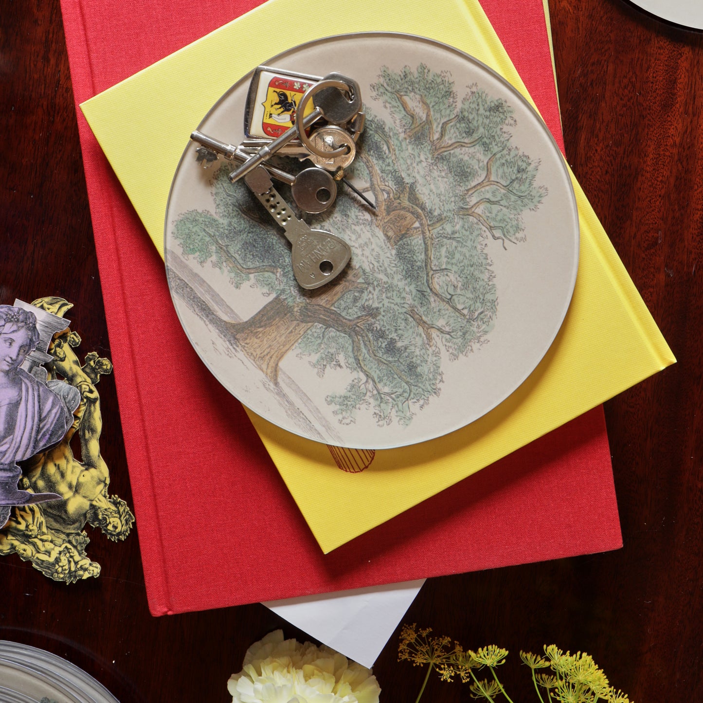 7" Round Algum Tree Decoupage Tray