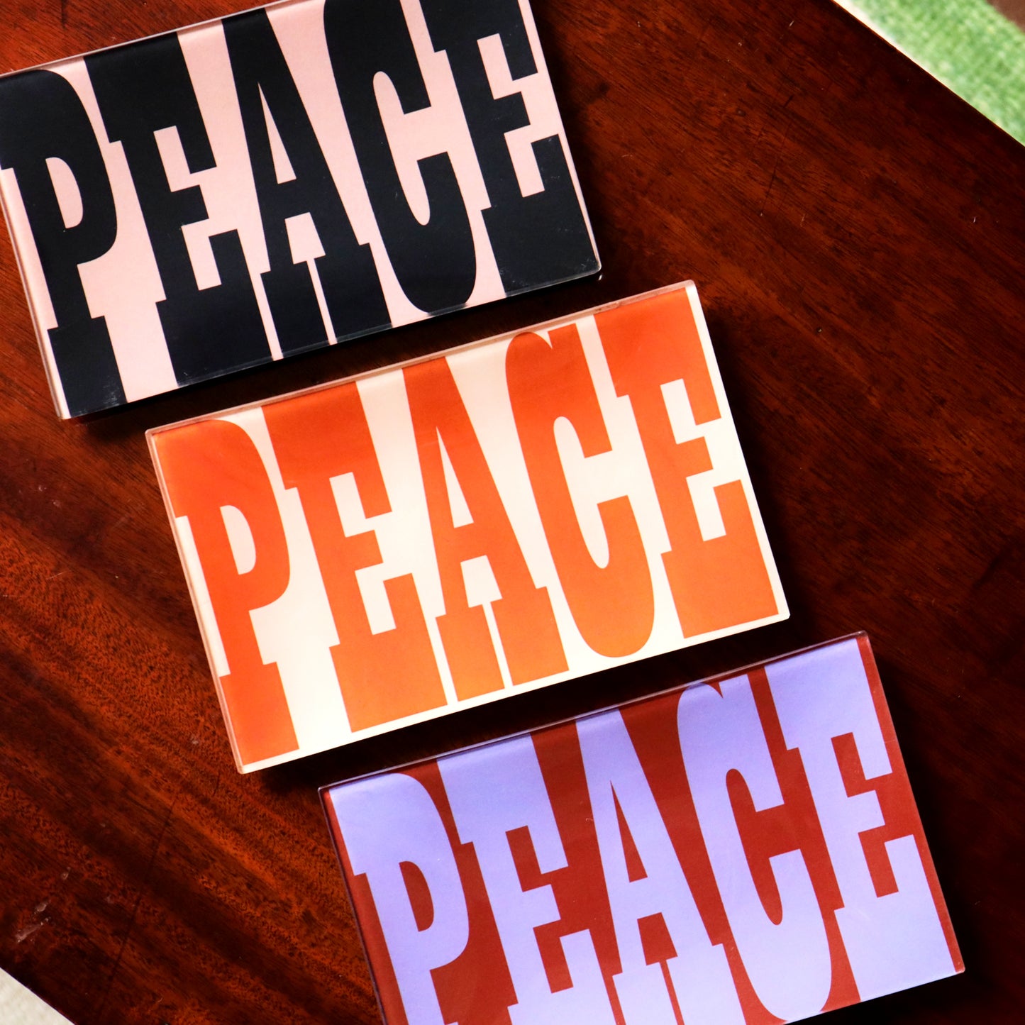 5" x 8" Peace Decoupage Tray - Peach & Red