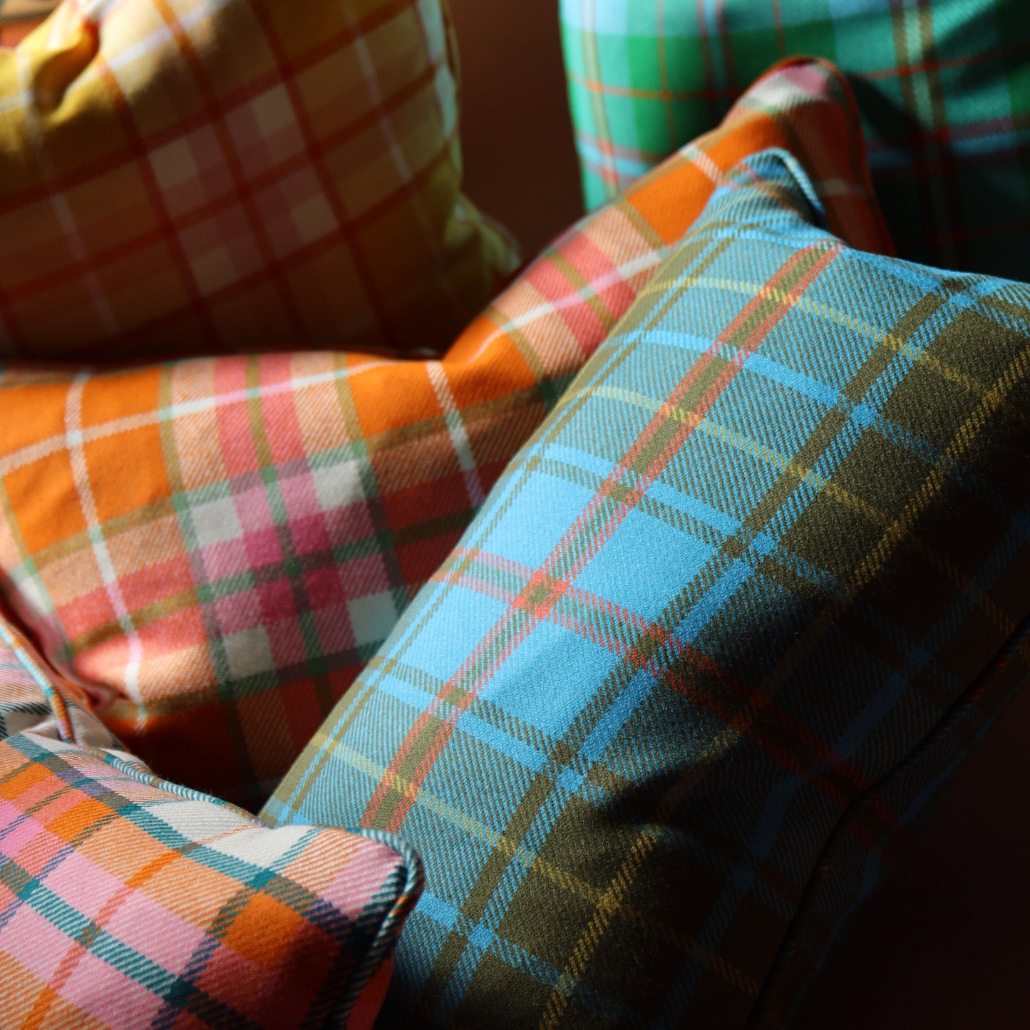 Large Check Lambswool Cushion - Marina