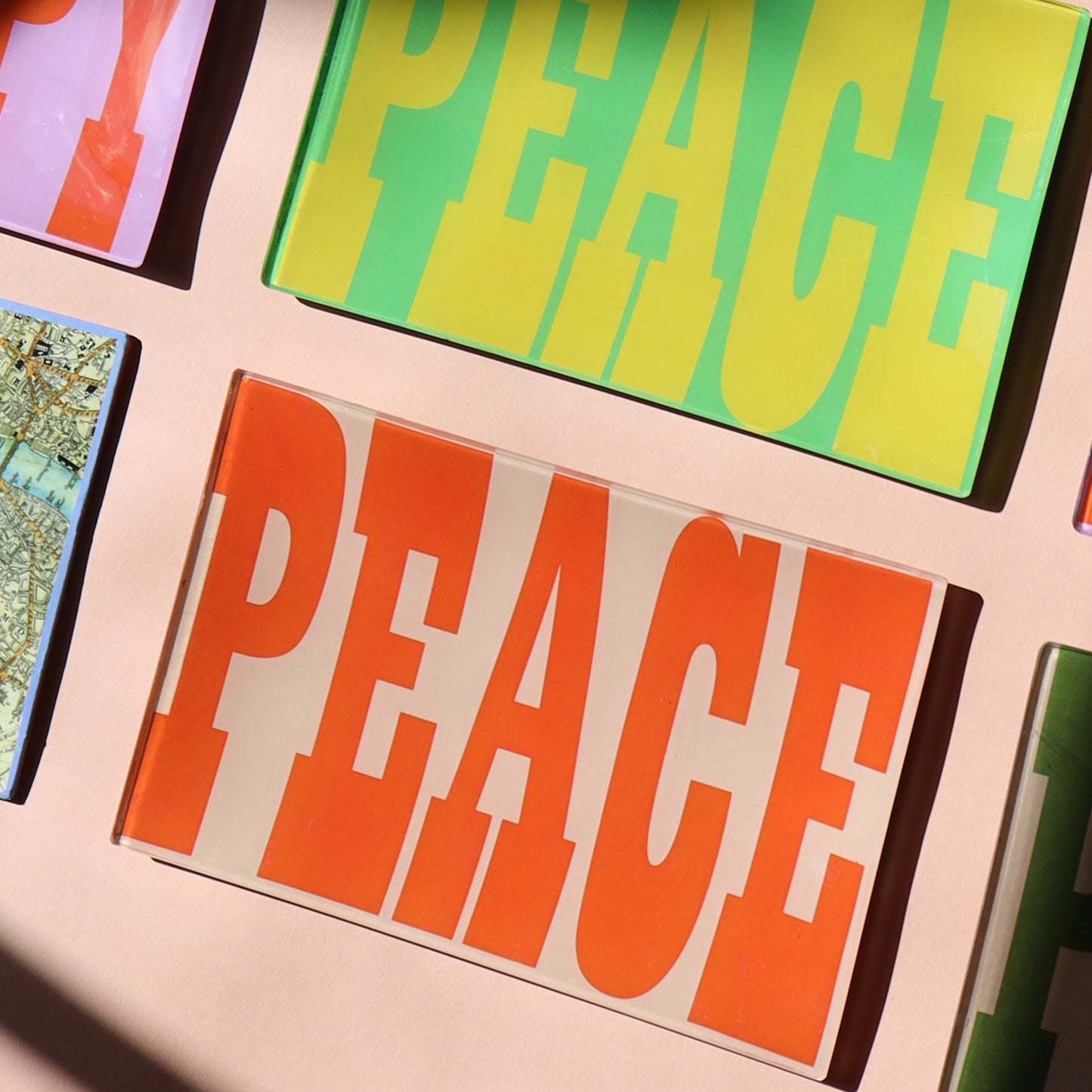 5" x 8" Peace Decoupage Tray - Peach & Red