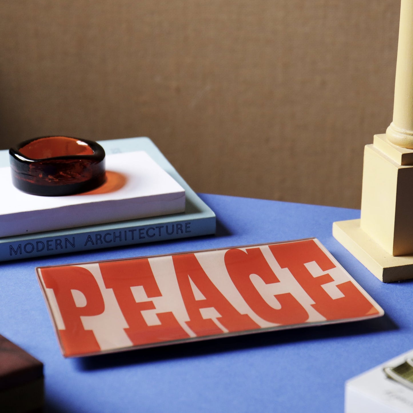 5" x 8" Peace Decoupage Tray - Peach & Red