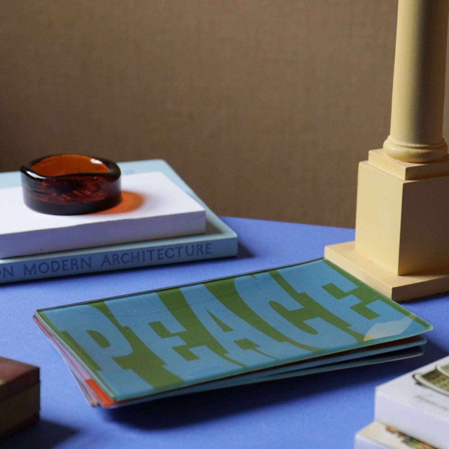 5" x 8" Peace Decoupage Tray - Olive Green & Blue