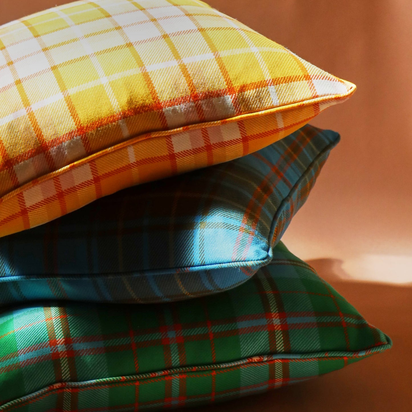 Large Check Lambswool Cushion - Marina