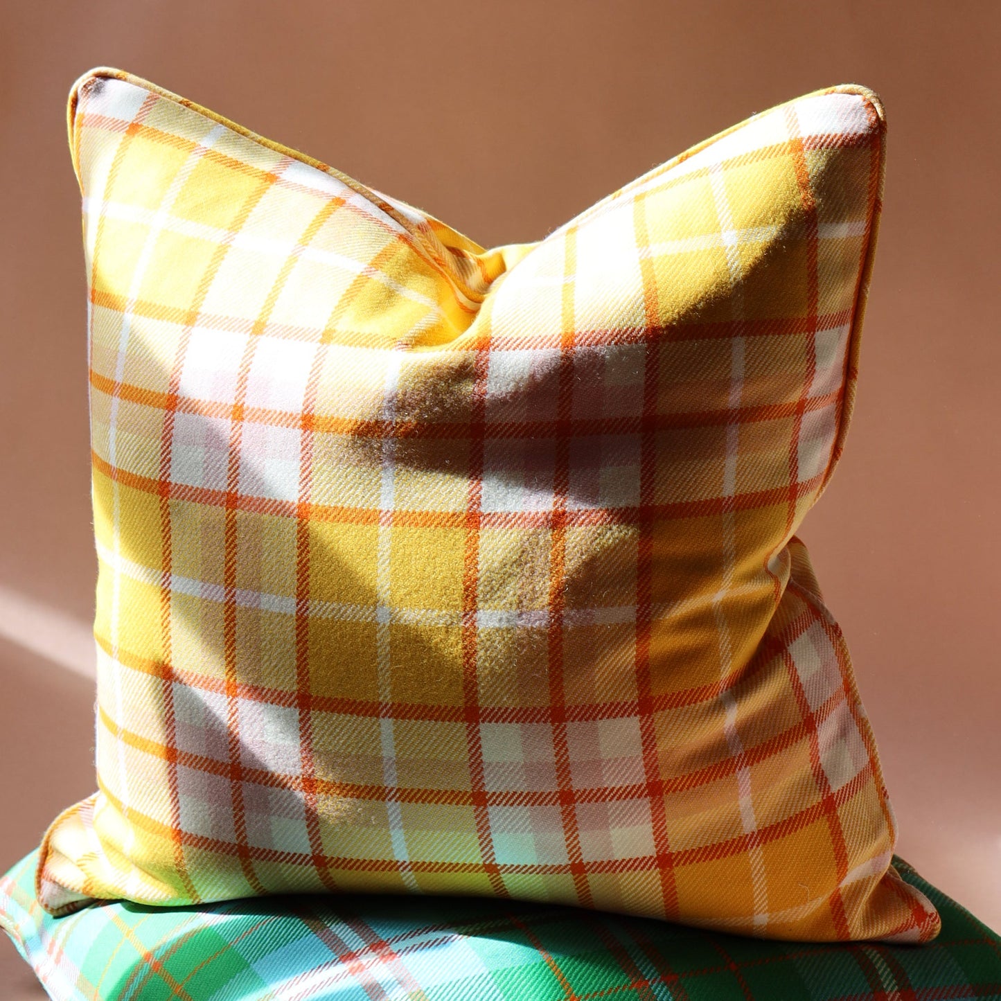 Large Check Lambswool Cushion - Gold