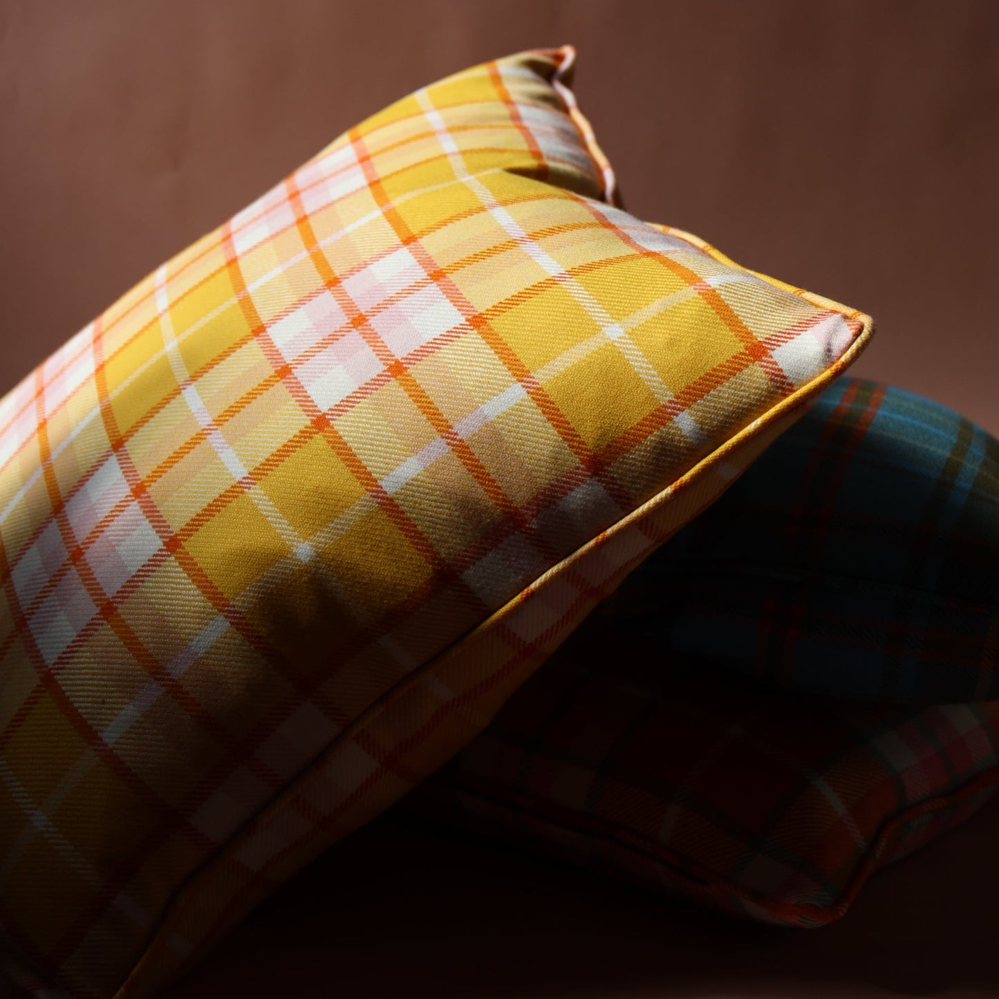 Large Check Lambswool Cushion - Gold