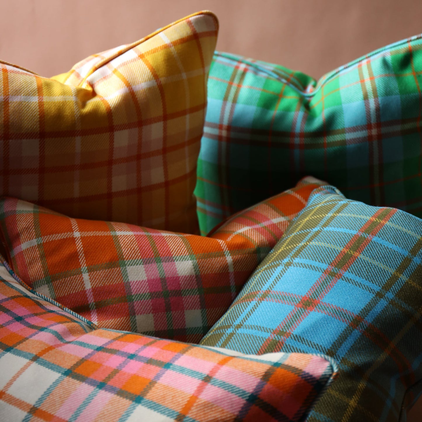 Large Check Lambswool Cushion - Marina