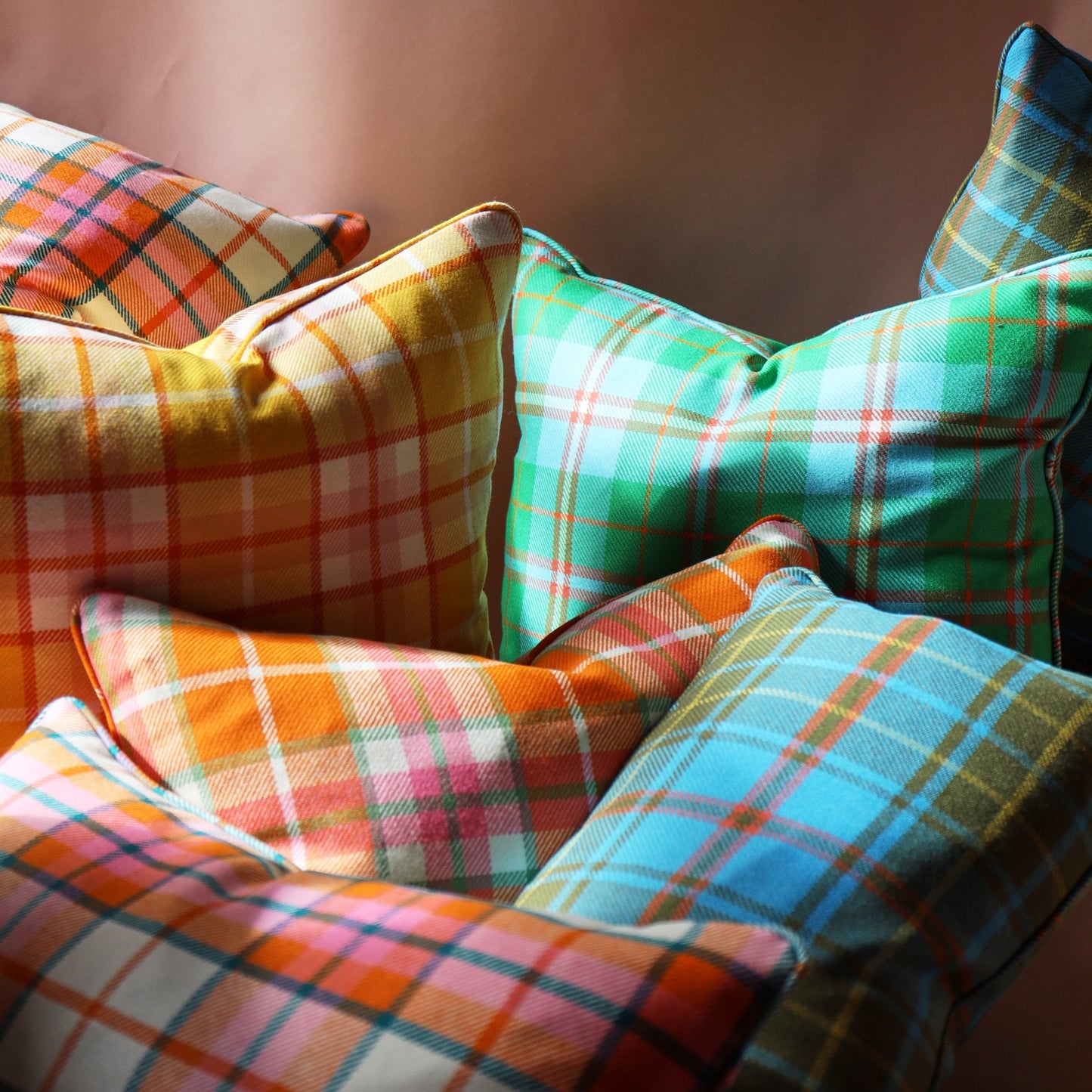 Large Check Lambswool Cushion - Gold