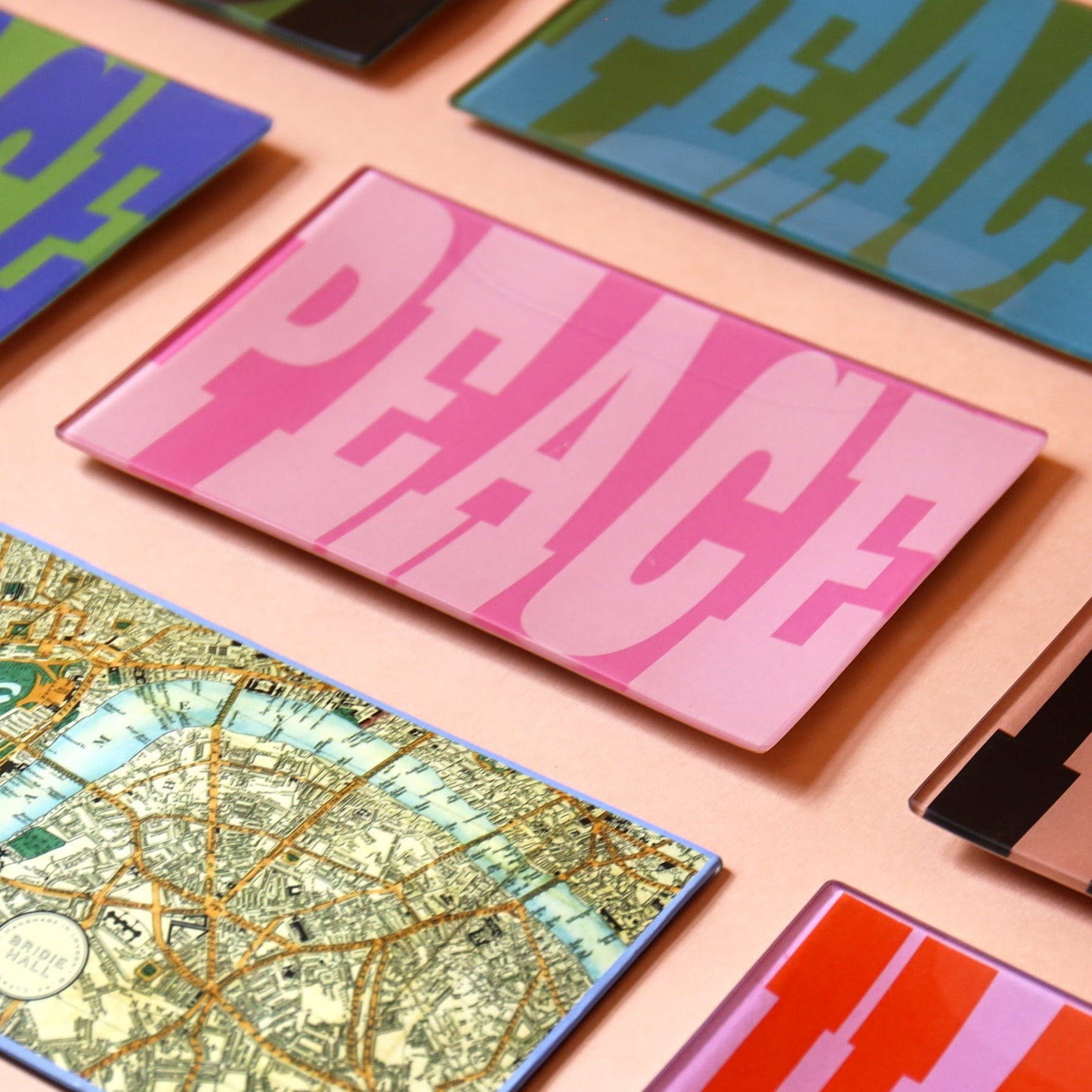 5" x 8" Peace Decoupage Tray - Dark Pink & Light Pink