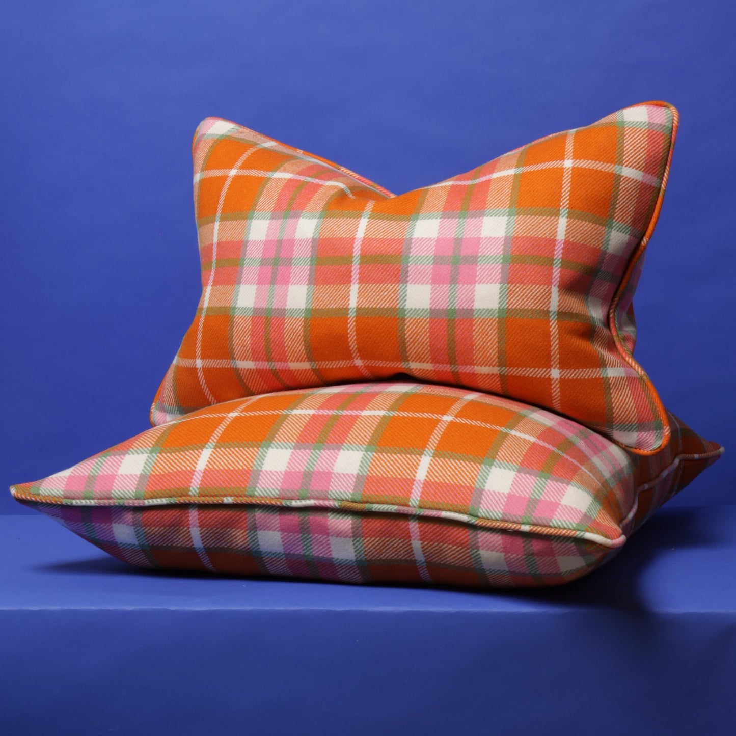 Large Check Lambswool Cushion - Flame