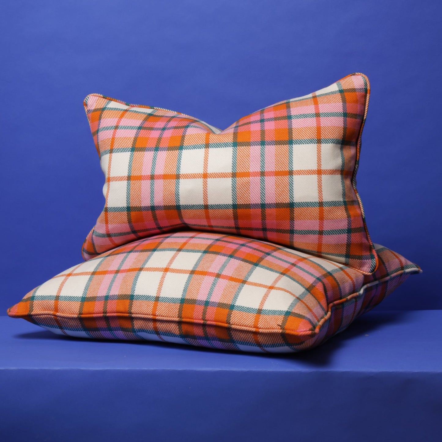 Large Check Lambswool Cushion - Strawberry