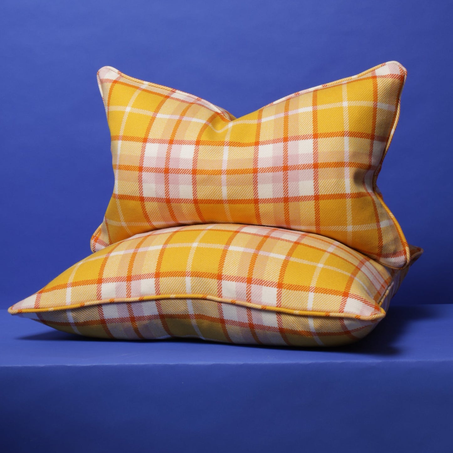 Large Check Lambswool Cushion - Gold