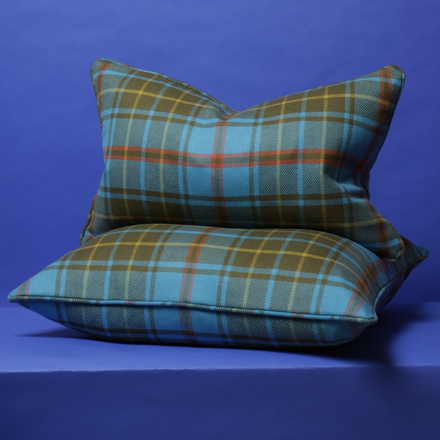 Large Check Lambswool Cushion - Marina