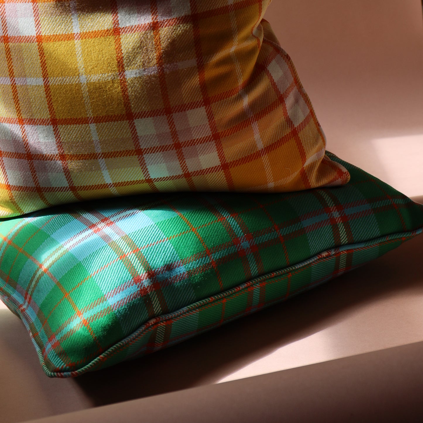Large Check Lambswool Cushion - Apple