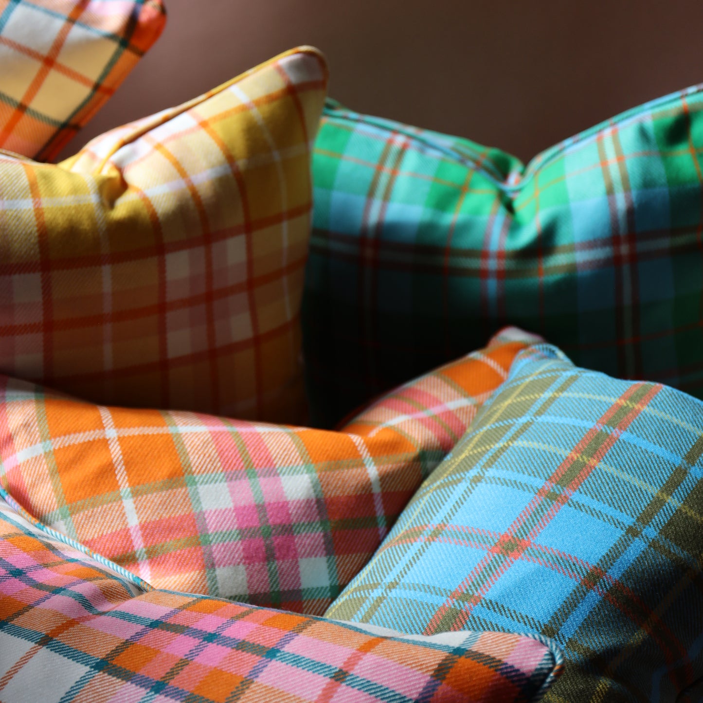 Large Check Lambswool  Cushion - Apple