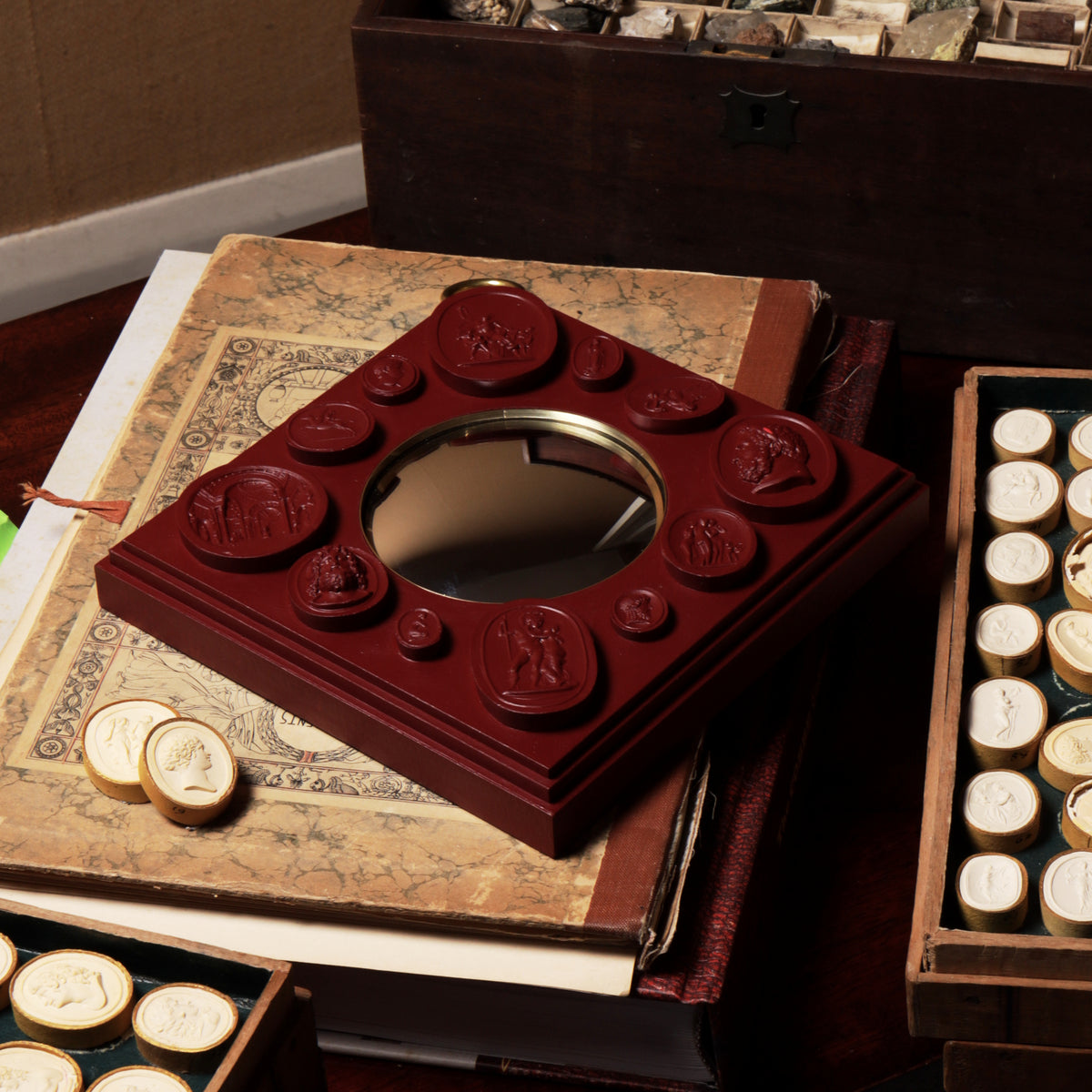 Diamond Mirror with Intaglios - Claret