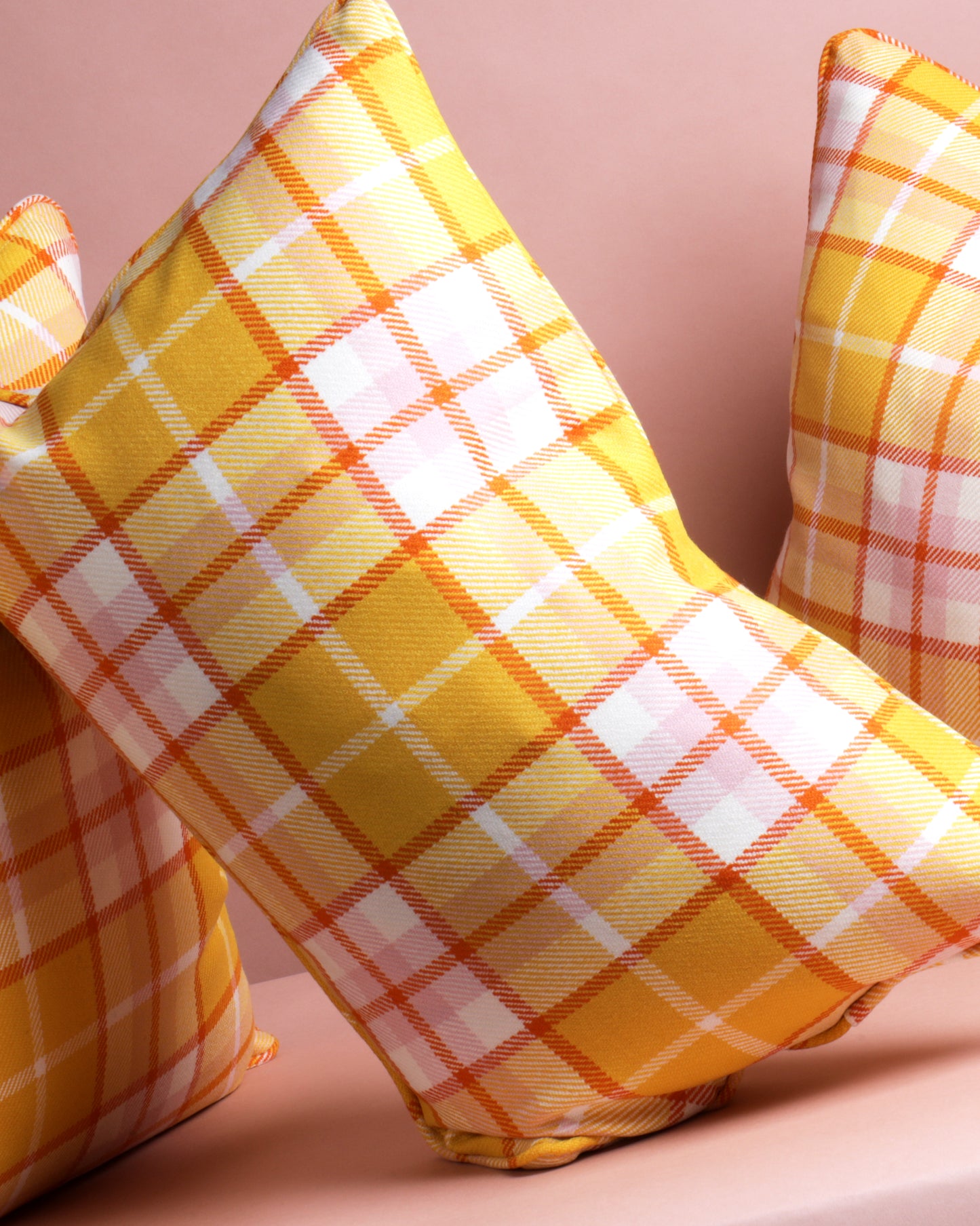 Large Check Lambswool Cushion - Gold