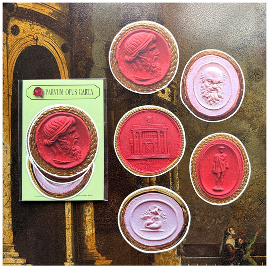Red & Pink Intaglio Stickers, Set of 5