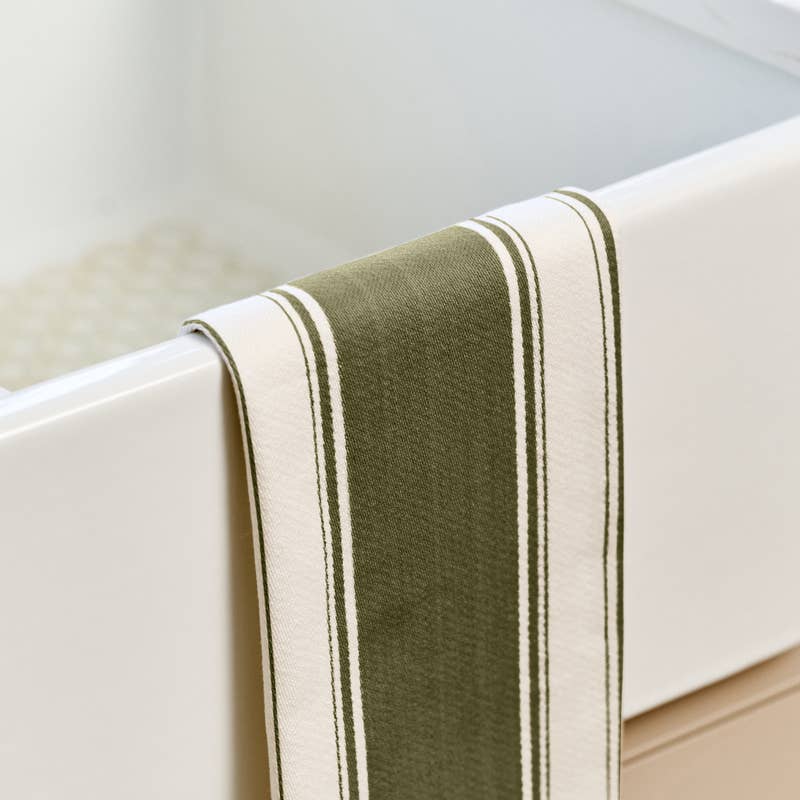 Striped Cotton Tea Towel - Olive Green