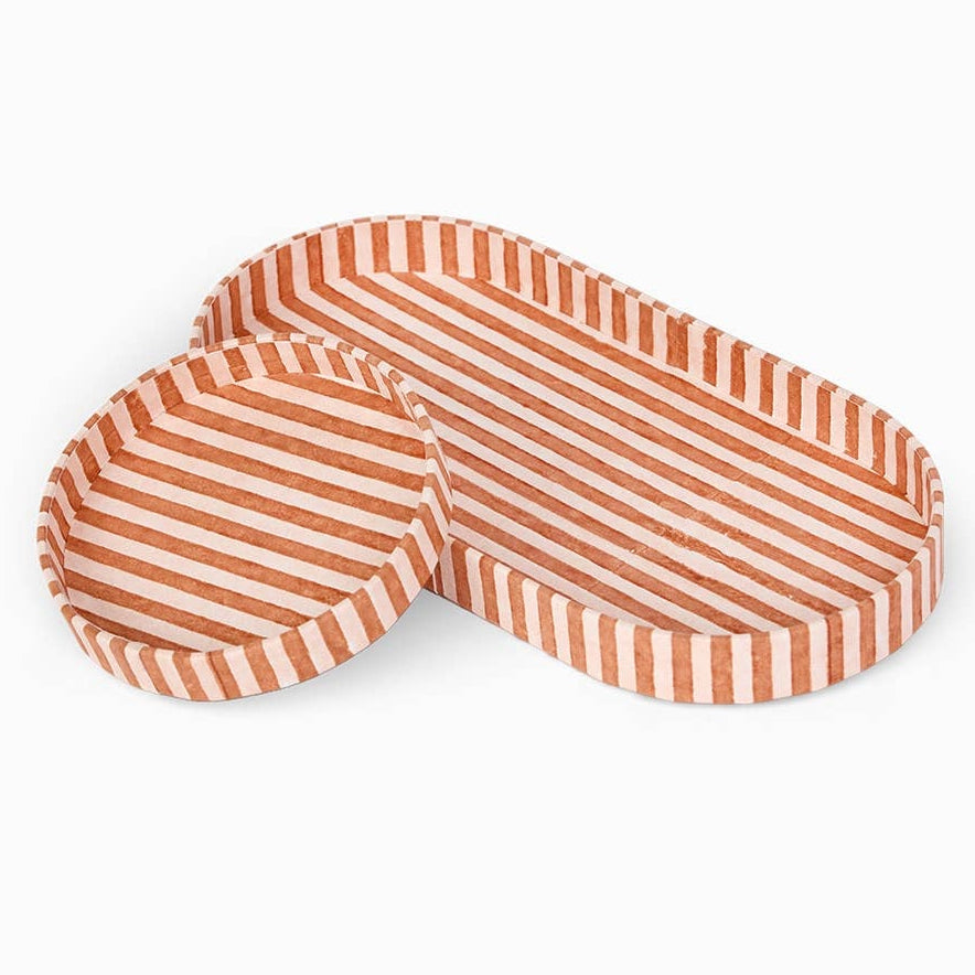 Block Printed Desk Tray Set - Classic Stripe Orange