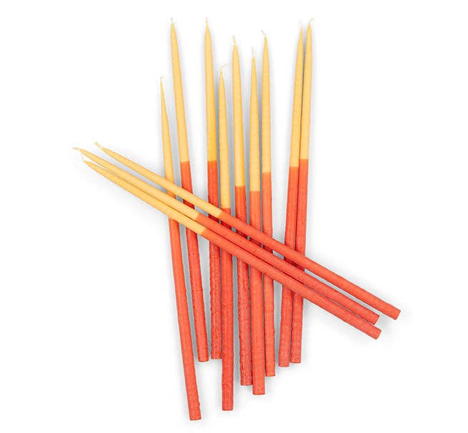 Two-Tone Thin Taper Candles - Saffron and Rust - Pack of 12