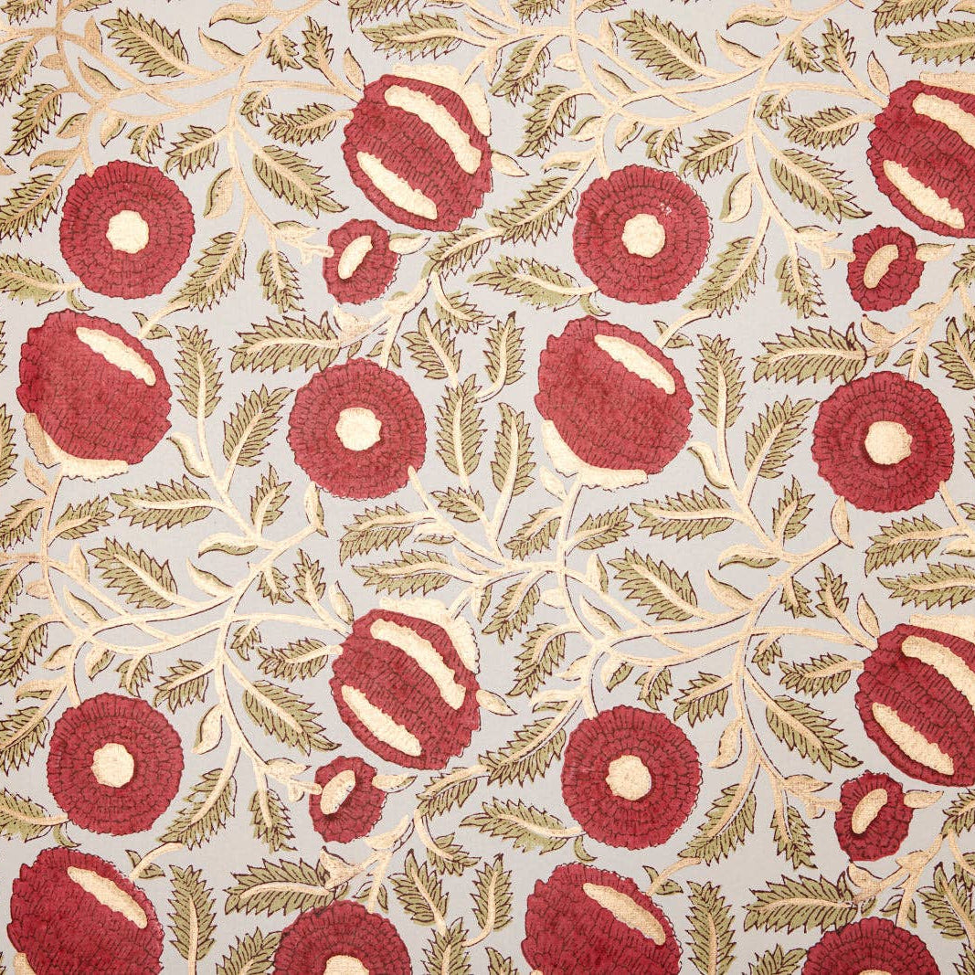 Block Printed Wrapping Paper - Marigold Glitz Scarlet