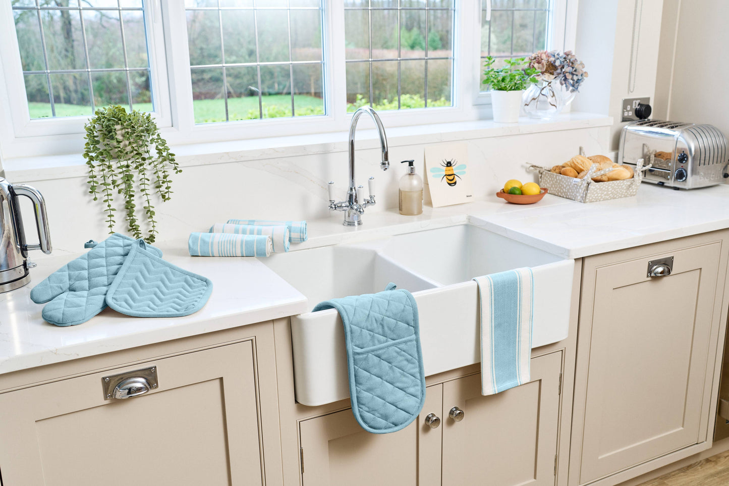 Striped Tea Cotton Towel - Duck Egg