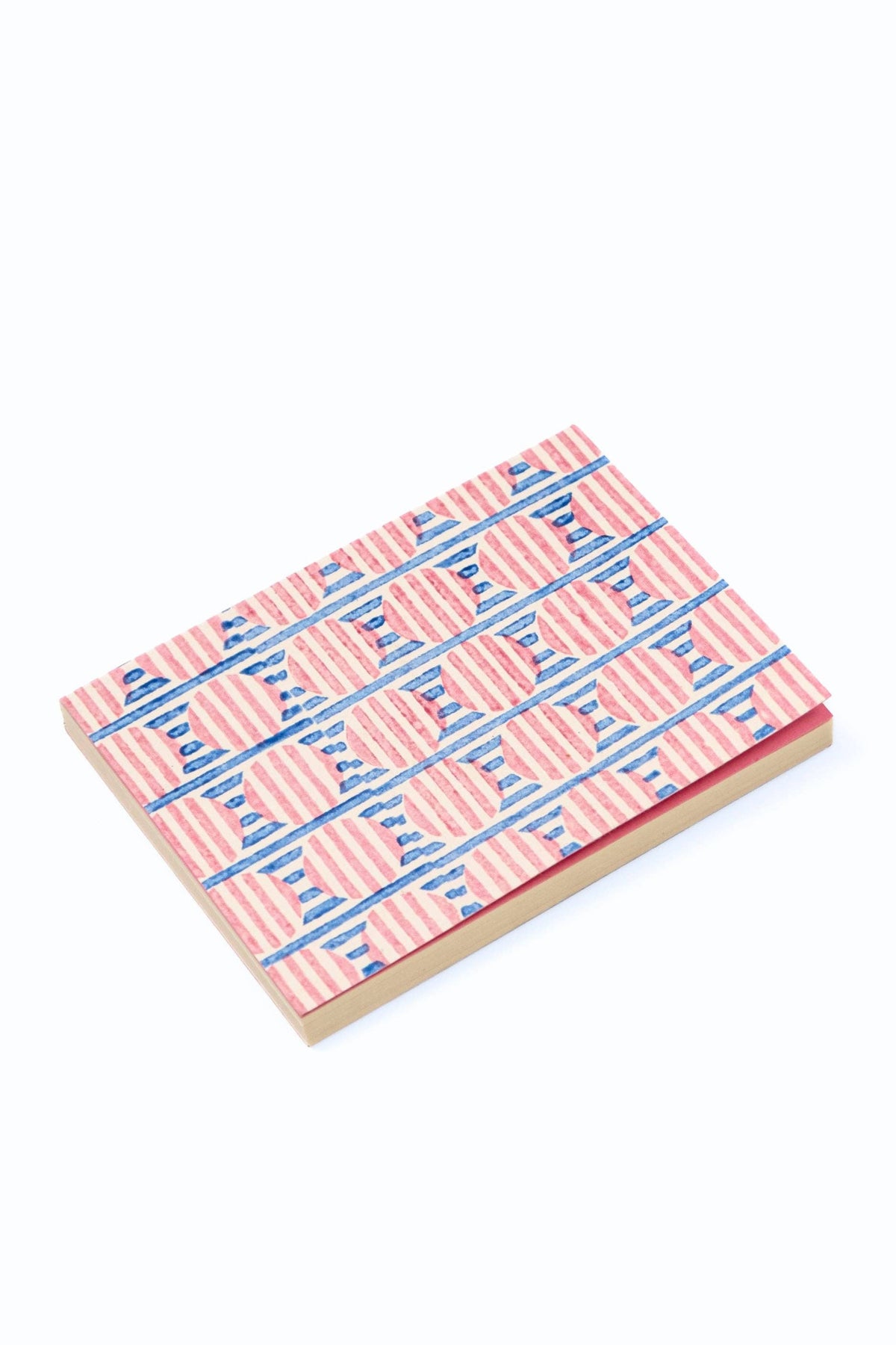 A5 Block Print Notebook - Pink Striped Circles