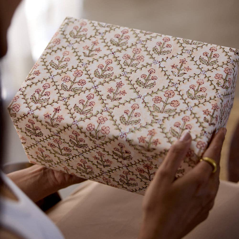 Block Printed Wrapping Paper - Floral Lattice Terracotta