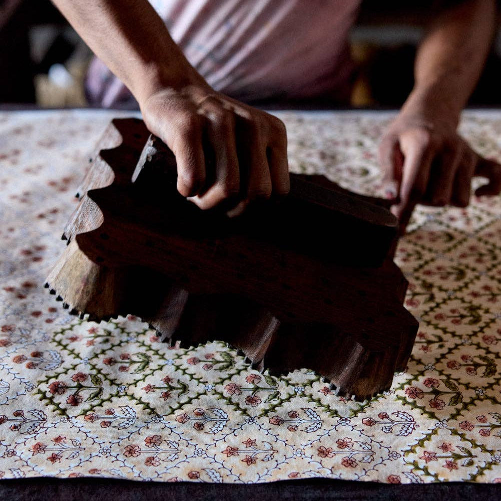 Block Printed Wrapping Paper - Floral Lattice Terracotta