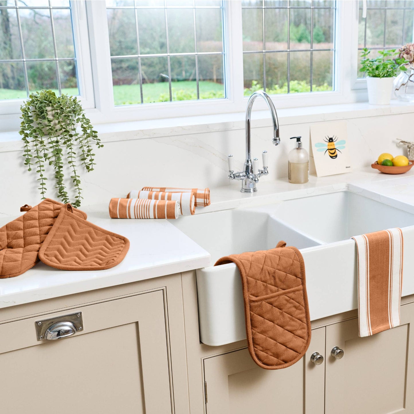 Colour Striped Tea Towel - Terracotta