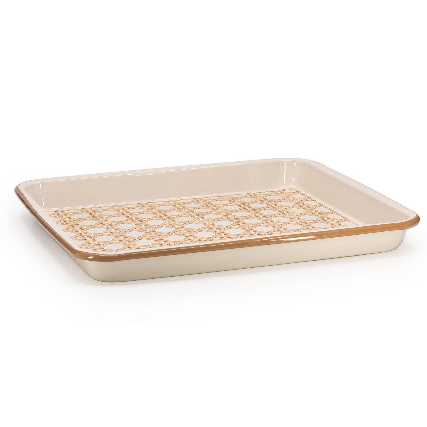 Domino x CCH Wicker Enamelware Rectangle Tray: Almond