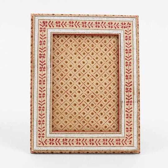 Block Printed Picture Frame - Floral Stripe Ochre