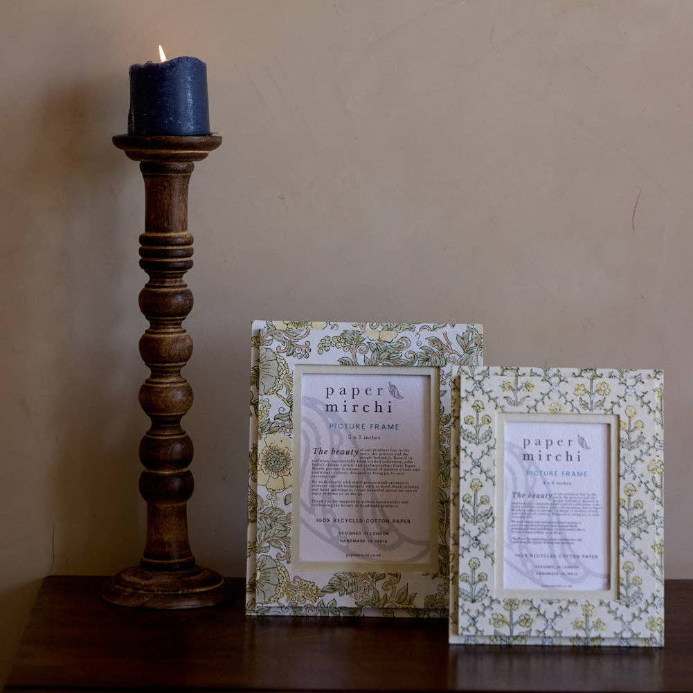 Block Printed Picture Frame - Floral Lattice