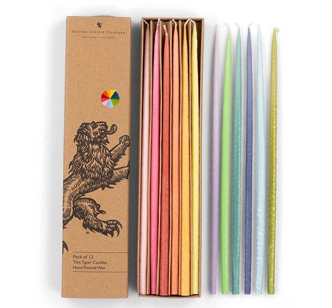 Thin Taper Coloured Candles - Pack of 12