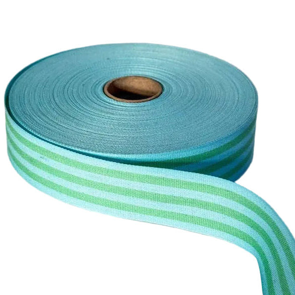 Turquoise/Green Striped Cotton Ribbon 35mm x 5m