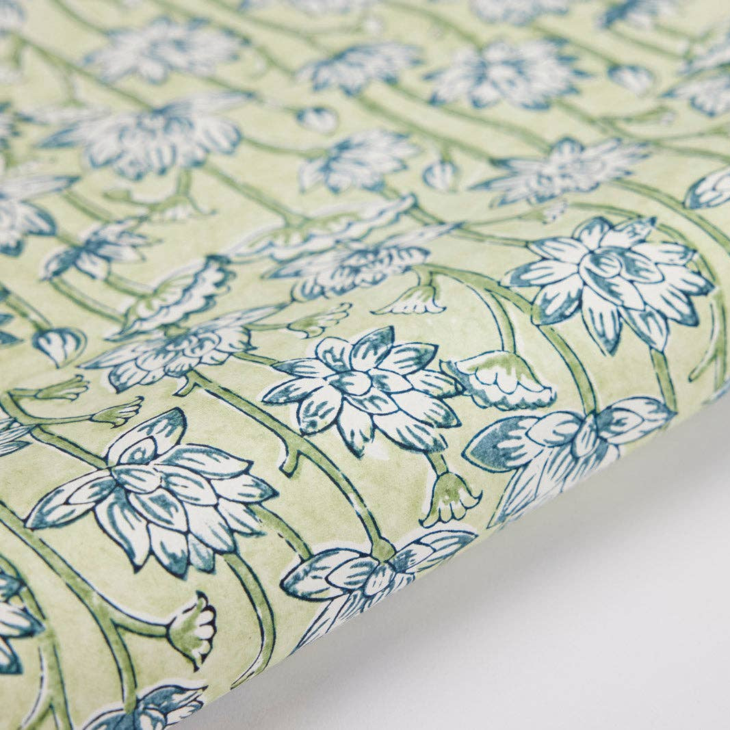 Block Printed Wrapping Paper - Lotus Indigo