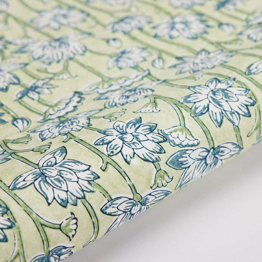 Block Printed Wrapping Paper - Lotus Indigo