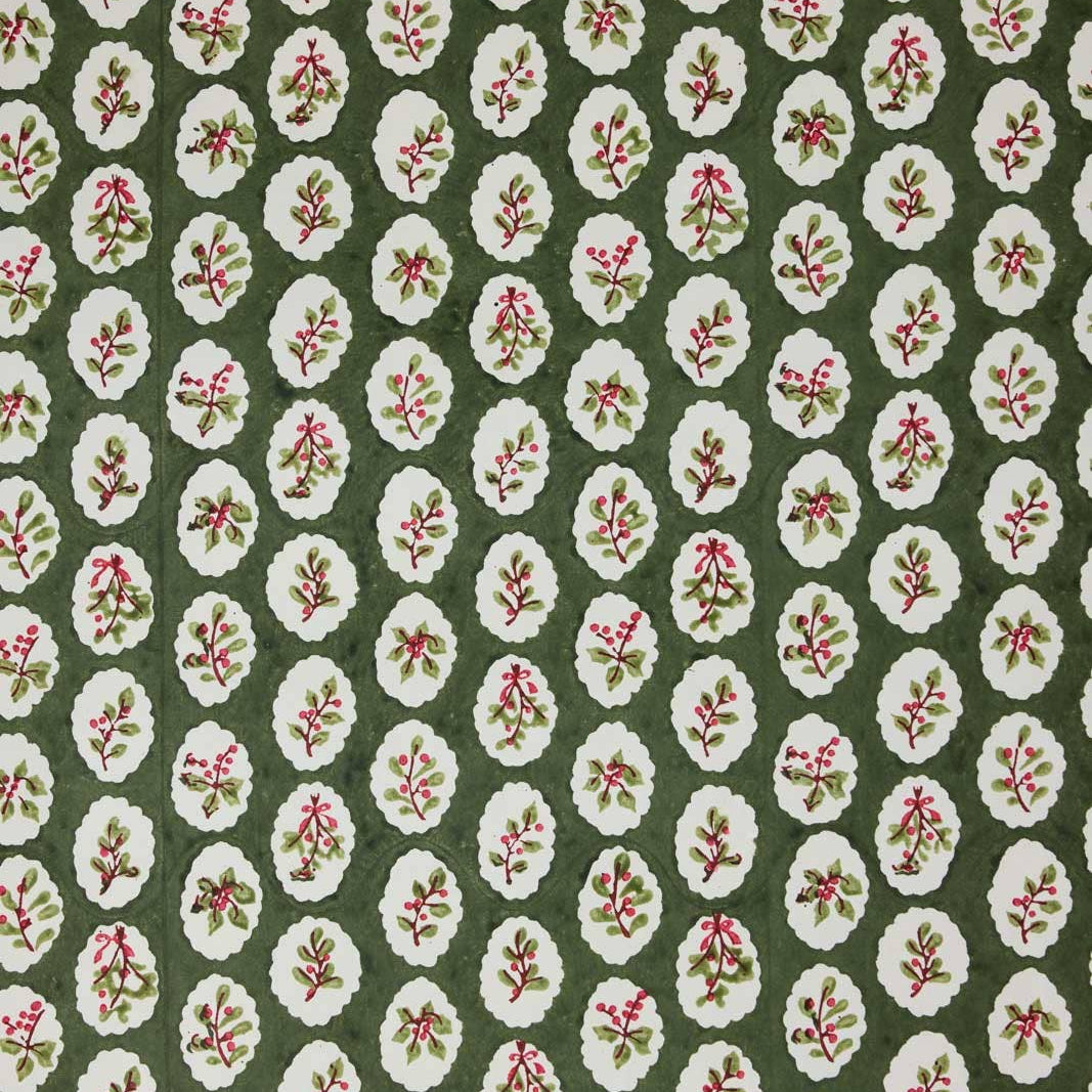 Block Printed Wrapping Paper - Scallop Tiles Holly Green