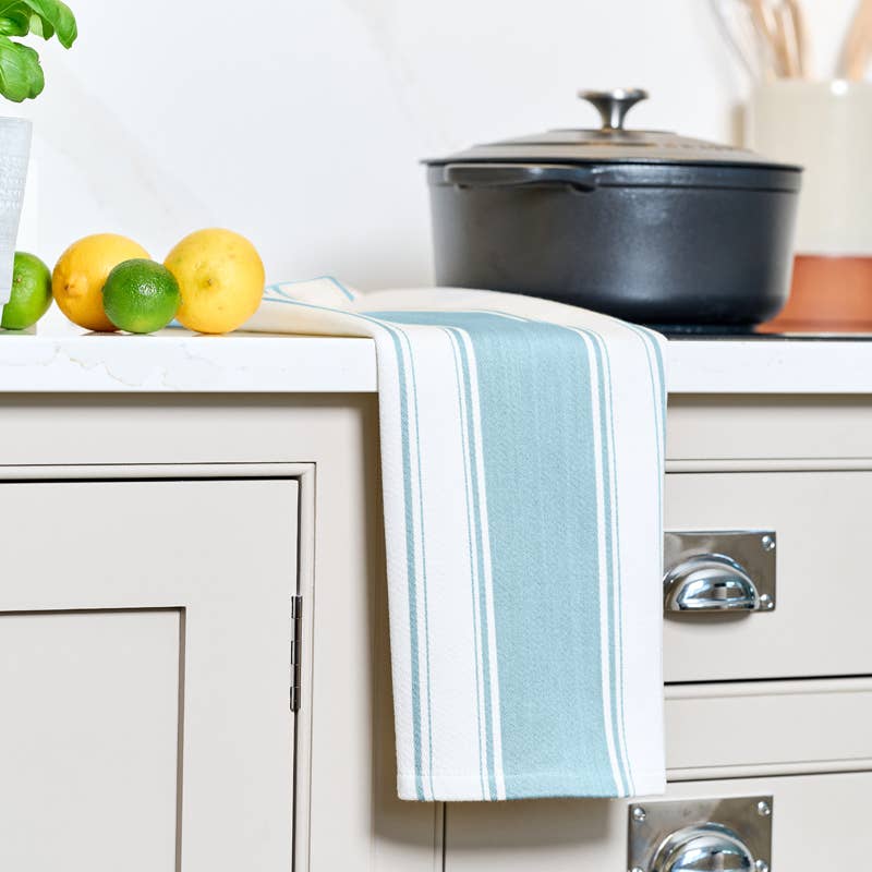 Striped Tea Cotton Towel - Duck Egg