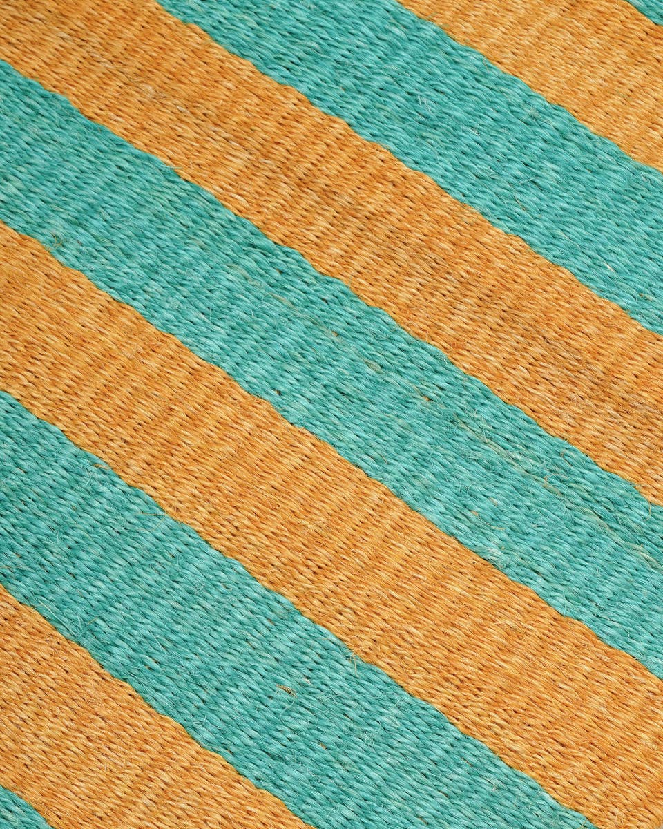 MSHALE: Golden Yellow & Turquoise Striped Woven Sisal Rug