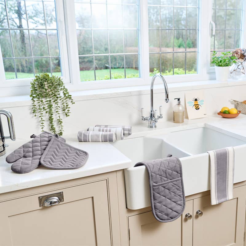 Striped Cotton Tea Towel - Slate Grey