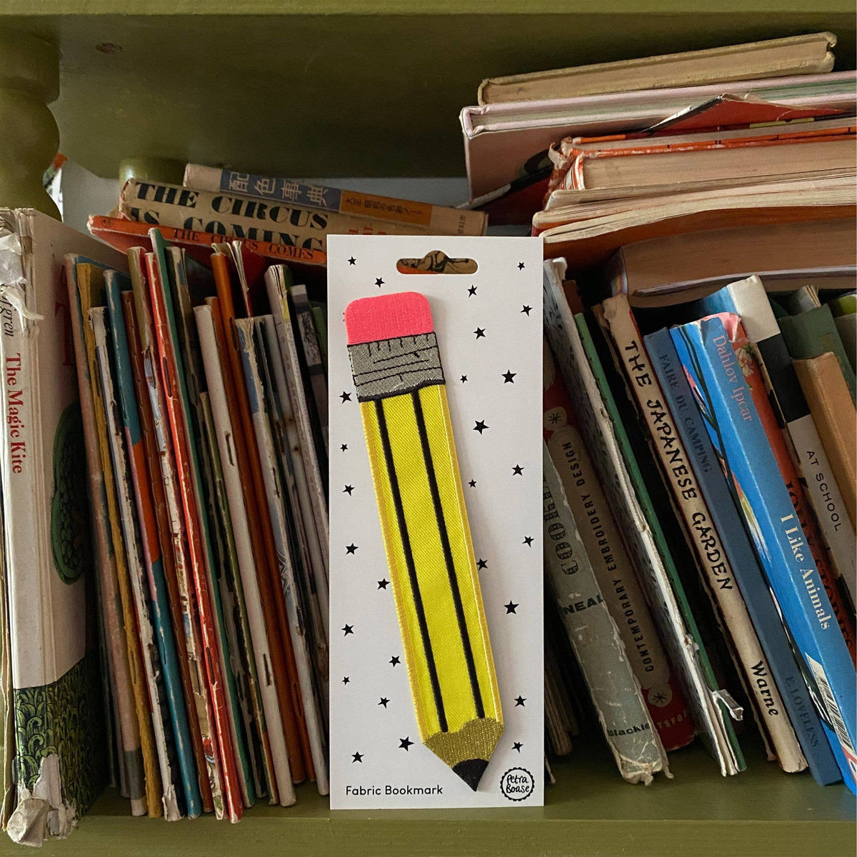 Embroidered Fabric Bookmark – Classic Yellow  Pencil Design