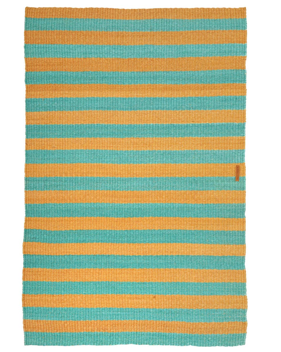MSHALE: Golden Yellow & Turquoise Striped Woven Sisal Rug