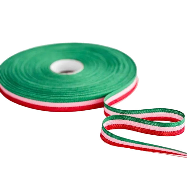 Tricolor Stripe Red/Pink/Green Cotton Ribbon - 15mm x 5m