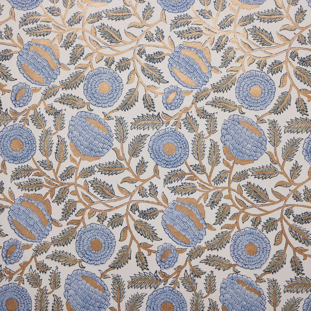 Block Printed Wrapping Paper - Marigold Glitz Blue