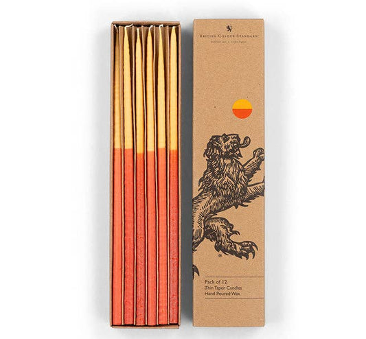 Two-Tone Thin Taper Candles - Saffron and Rust - Pack of 12