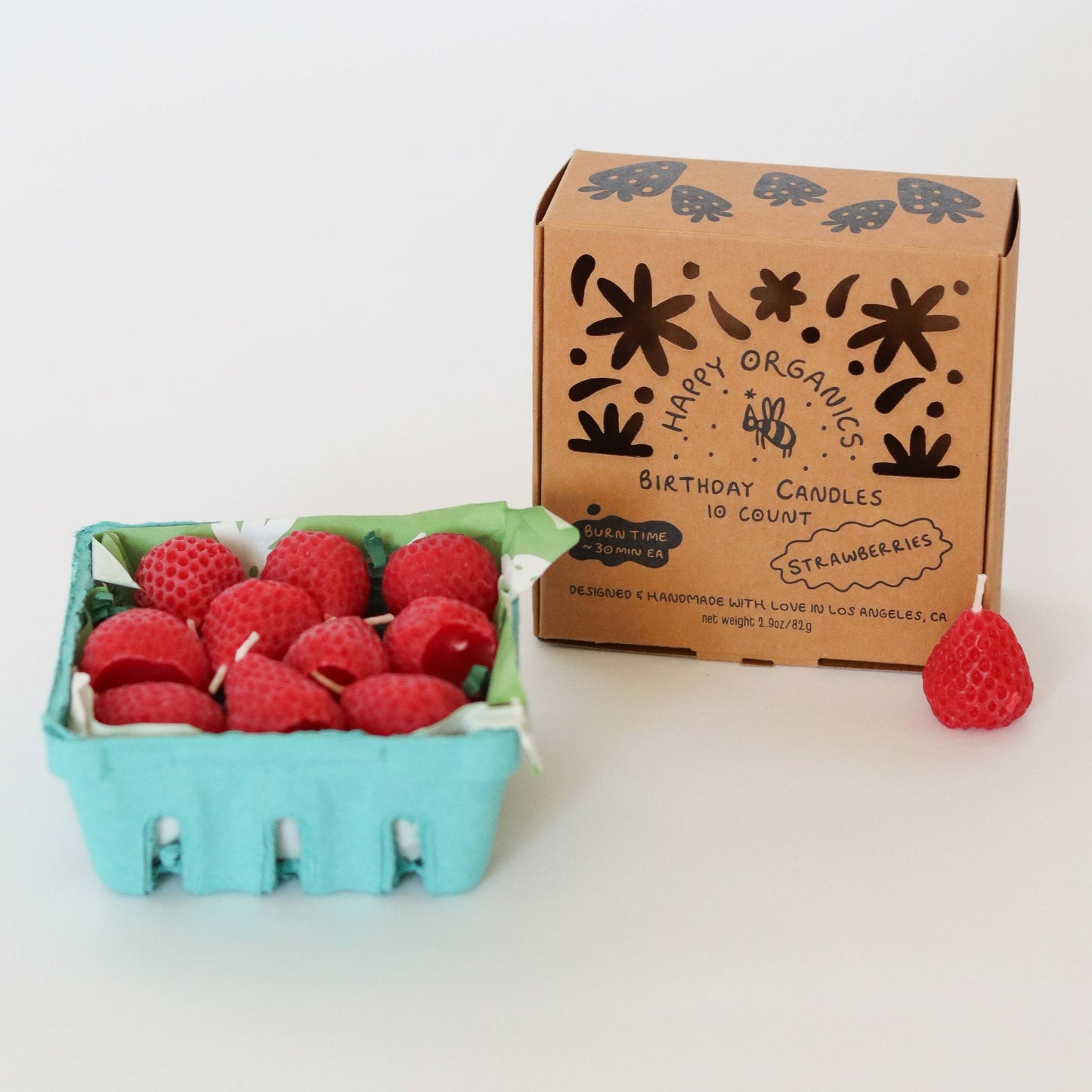 Strawberry Beeswax Birthday Candles - 10