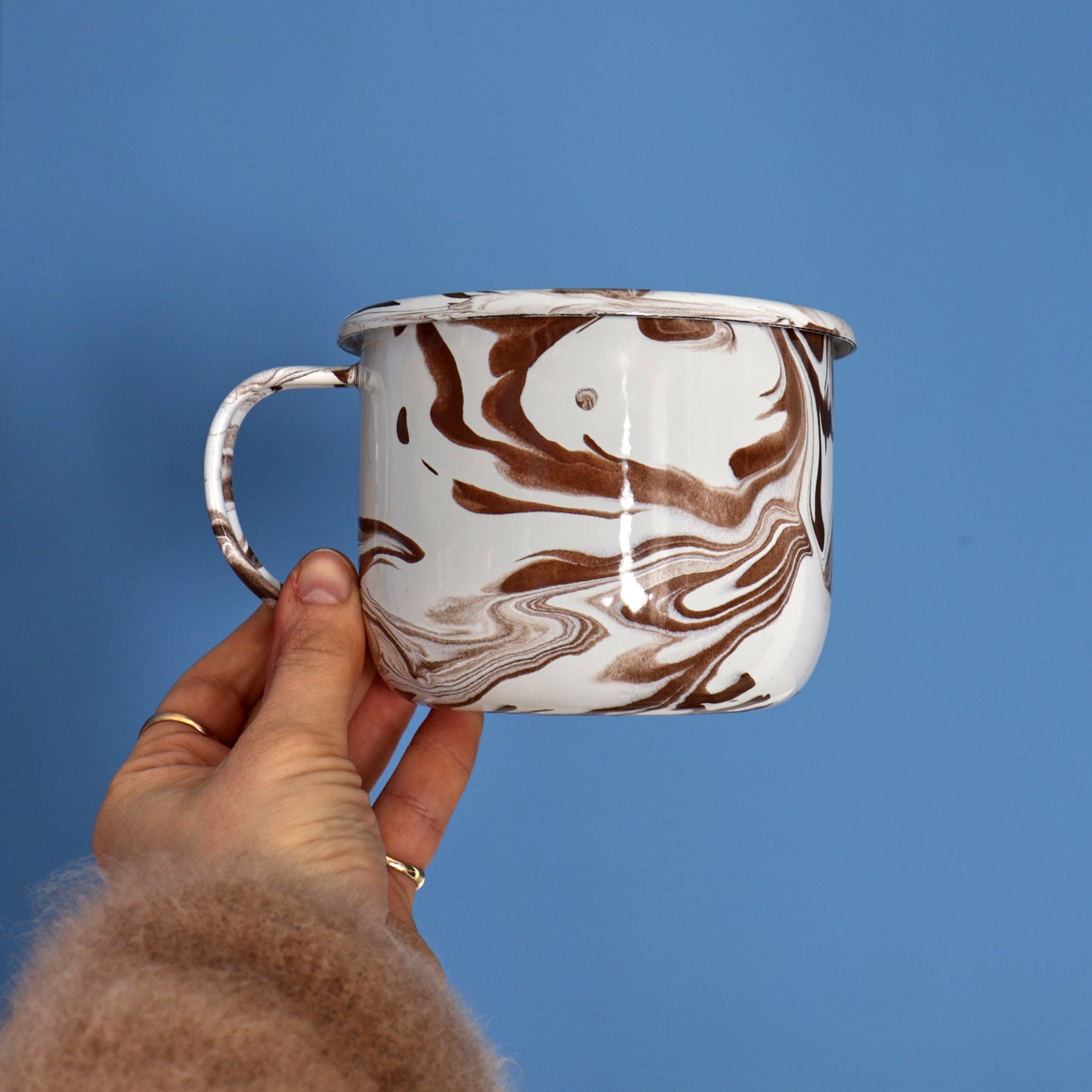 Hand Marbled 16 Piece  Enamelware Dinner Set - Brown