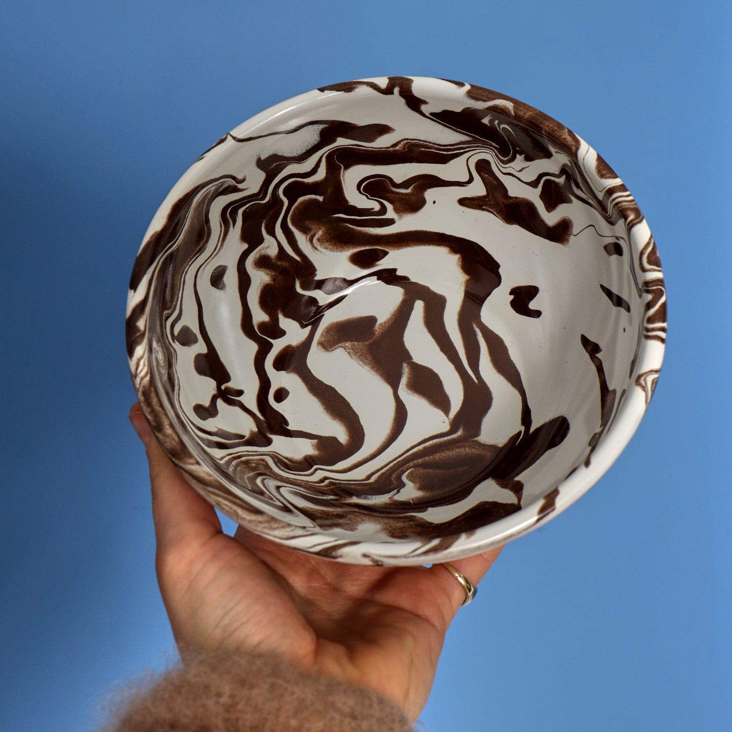 Hand Marbled 16 Piece  Enamelware Dinner Set - Brown